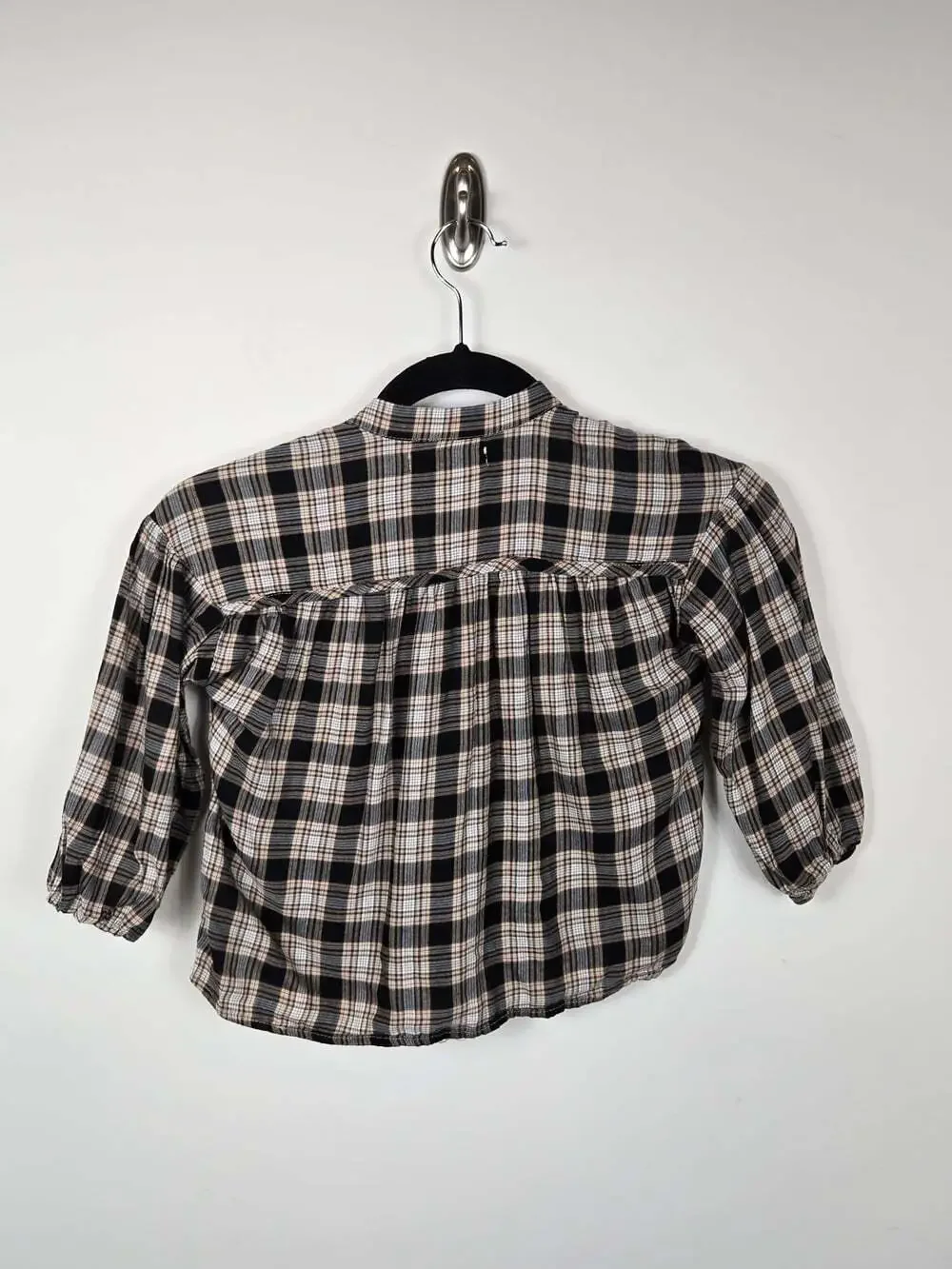 Zara Girls Plaid Button Front Shirt Size 5 110 Black Beige Grunge Academia